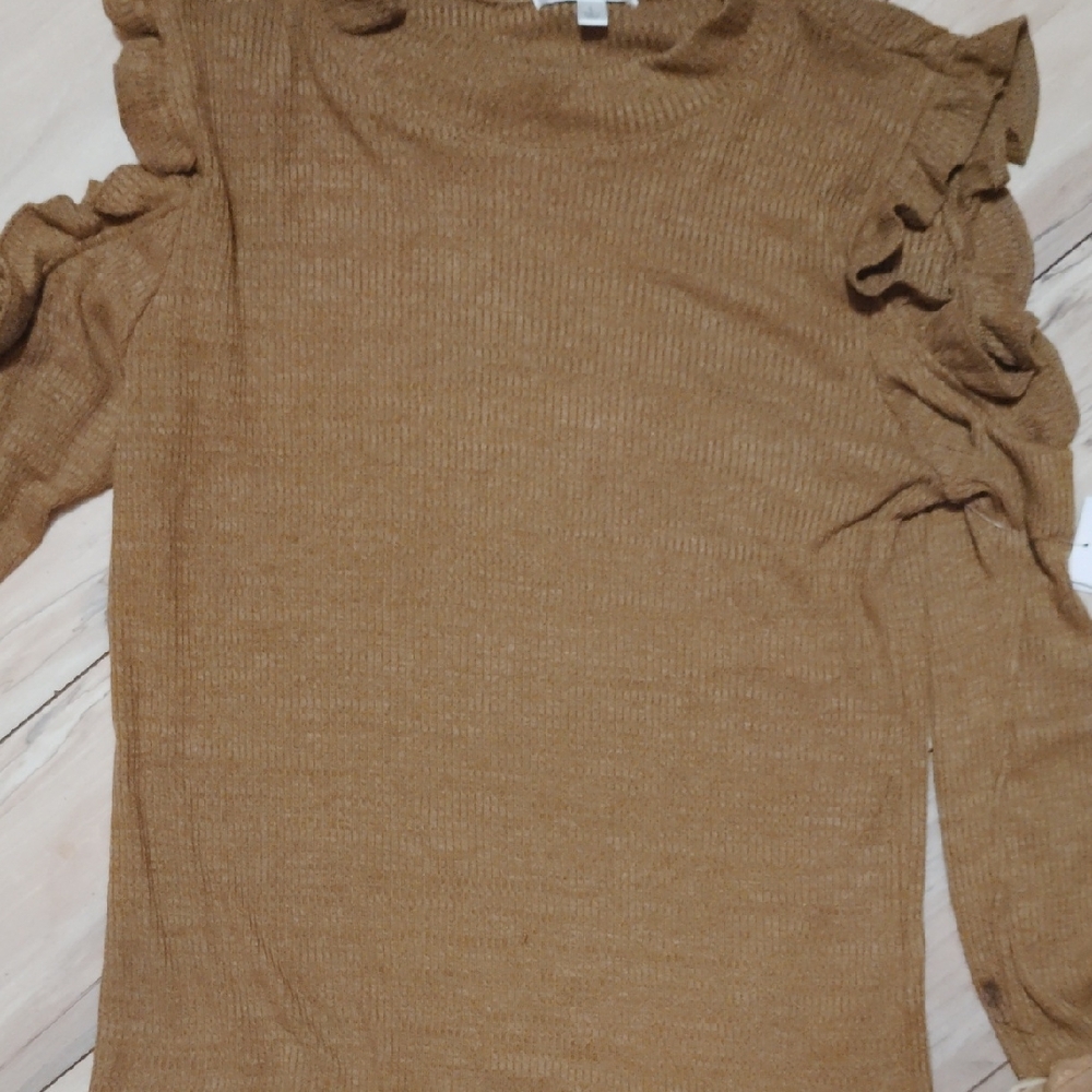 Ruffled Long Sleeve Top in Tan